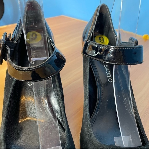Franco Sarto suede/patent leather chunky heels black size 9 - Picture 3 of 5